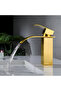 Bathroom vanity faucet, gold color, single-handle waterfall design, water-saving. - 4