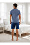Men's Indigo Blue Buttoned Collar Cotton Shorts Pajamas Set Short Sleeve Summer Home Wear - 3