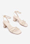 Women's Blunt Toe Ankle Thin Cross-Strapped Thick Heeled Sandals Dovina Ecru - 5
