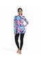 Swim suit for ladies- One-Piece Modest Swimsuit with Attached Full-Length Leggings, Colourful Leaf-Print Long-Sleeve Swim Dress and Front Zipper - 2