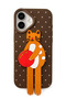 iPhone 16 Plus Compatible Soft Touch Silicone Phone Case with Stand and 3D Cat Figure