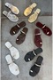Gold Women's Slippers Short Flat Heel Black Strapped Casual Flip Flops with Gold Accessory Detail - 8
