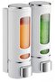 Soap dispenser, wall mounting - 2 chambers - 400 ml - plastic soap dispenser, no drilling required, shower gel dispenser for liquid shower gel
