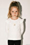 Girl's Long Sleeve T-Shirt with Rabbit Appliqué and Ruffles, Ages 2-6, Ecru