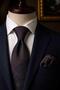 Navy Blue Burgundy Gold Motif Pattern Classic Tie with Handkerchief Kk13966
