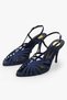 Women's Aliva Navy Blue Satin Heeled Shoes - 3