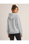 Women's Light Gray Melange Oversize Zippered Hooded Sweatshirt with Kangaroo Pocket - 6