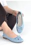 Jnues Blue Genuine Leather Ballerina Shoes