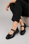 Luna Women's Black Patent Leather Ballerina Shoes – Buckle-Strapped Casual Elegance