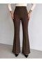 Women's Black High Waist Ribbed Stitched Spanish Flare Scuba Crepe Gathering Trousers - 4