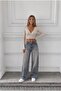Women's Wide Leg Cut Sky Blue Jean Pants with Washed Effect - 5
