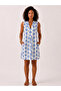 Women's Blue Patterned Cotton Pocketed V-Neck Dress