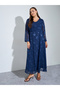 Plus Size Nave Blue Floral Embroidery Jacquard A-Line Maxi Dress
