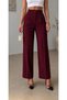 Women's Burgundy Lycra Button Detailed Pleated Palazzo Trousers High Waist Scuba Crepe Wide Leg Pants (Promotional Price)