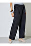 Black Mid Rise Straight Leg Pants with Side Pocket - 2