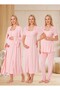 New Season Powder Scallop Detailed Buttoned Design Short Sleeve 100% Cotton Maternity Maternity Dressing Gown Nightgown Pajama Set - 6