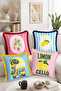 Lemon Cello Lettering Lemon, Strawberry and Vintage Scooter Patterned Set of 4 Fringed-Tasseled Throw Pillow Covers - 2
