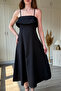 Chest Detailed Flounce Flared Strap Midi Black Dress - 3