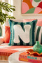 Punch Embroidered Throw Pillow Cover - 43*43 cm - Green Letter N - Pnk001