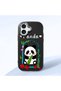 iPhone 17 Compatible Case Camera Protector Black Silicone Couple Phone Case Panda Pattern