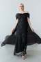 Black Boat Neck Sequin Embroidered Tail Long Evening Dress - 2