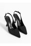 Women's Black Satin Pointed Toe Heeled Stiletto Shoes (7cm) - 3