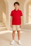 Children's Unisex Red Short Sleeve Polo Collar T-Shirt 100% Cotton Lakos Fabric - 2