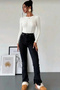 Women's Knitted Patterned Crew Neck Knitwear Sweater with Gold Button Detail - 3