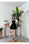 Women's Black Mini Dress with Baby Collar, Lace Detail, Long Sleeves, Flared - 6