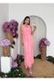 Women's Pink Midi Dress V-Neck Flounced Chiffon Sleeveless Event Dress - 6