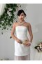 Women's White Strapless Lace Detailed Slim Fit Long Evening Dress