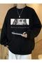 Men's George Washington Printed Black Crew Neck Oversize Sweatshirt