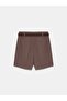 72787 100% Linen Pleated Belted Bermuda Shorts - Brown - 6