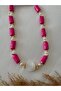 Pearl Detailed Fuchsia Pink Bead Necklace - 2