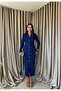 Women's Navy Blue - Dark Blue Shirt Collar Jacquard Interlock Long Sleeve Buttoned Maxi Length Dress