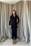 Women's Navy Blue - Dark Blue Shirt Collar Jacquard Interlock Long Sleeve Buttoned Maxi Length Dress - 4