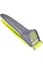 Garlic press, stainless steel ergonomic design, gray-green.