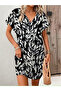 Daily Elegance - Leaf Patterned V-Neck Short Sleeve Dress