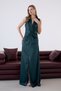 Green Shirt Collar Tie Detail Sleeveless Satin Dress - 2