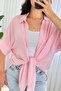 Women's Pink Short Sleeve Tie-Up Kimono Cut Flowy Shirt Collar Blouse - 3