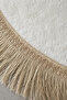 White Embroidered Non-Slip Leather Based Oval Bath Mat with Tassels Washable Bathroom Set Dione - 5