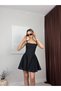 Women's Black Mini Strappy Square Neck Lace-Up Back Detailed Flared Dress - 2