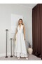 Women's White Halter Neck Backless Layered Maxi Dress with Belted Look