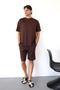 Men's John Borners Printed Oysho Fabric Shorts and T-Shirt Set Brown - 26Y 7819 - 2
