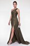Women's Khaki Asymmetrical Collar Slit Long Evening Dress