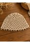 Women's Cream Pearl Bead Detailed Mesh Knitted Hair Bandana Beach Hair Accessory - 2