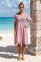 Salmon Color Pool Collar Short Sleeve Lined Lace Robe Skirt Hem Lace Cotton Woven Dress 107 60 - 5
