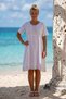 White Pool Collar Short Sleeve Lined Lace Robe Skirt Hem Lace Cotton Woven Dress 107 60 - 7