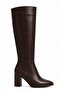 Culina Pointed Toe Thick Heeled Side Zipper Below the Knee Women's Brown Leather Boots - 5