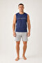 Men's Regular Cut 100% Cotton Crew Neck Sleeveless Elastic Pocket Pajama Set Anti-Sweat - 5